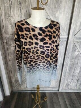 Sweet Claire Leopard And Heather Gray Ombre Knit Top